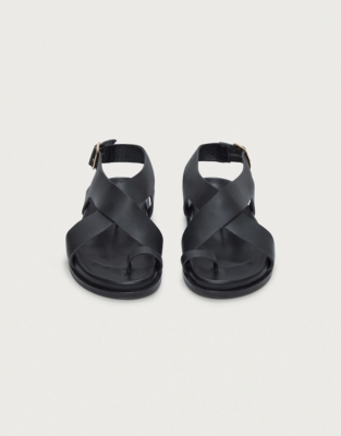 Leather Toe Loop Footbed Sandals - Black