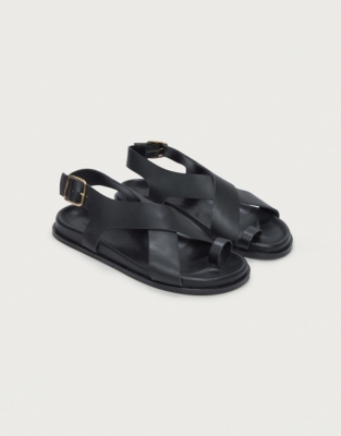 Leather Toe Loop Footbed Sandals - Black