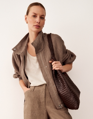 Leather Woven Oversized Shoulder Bag
