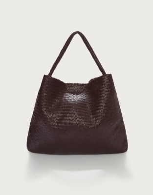 Leather Woven Oversized Shoulder Bag
