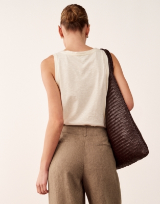 Leather Woven Oversized Shoulder Bag