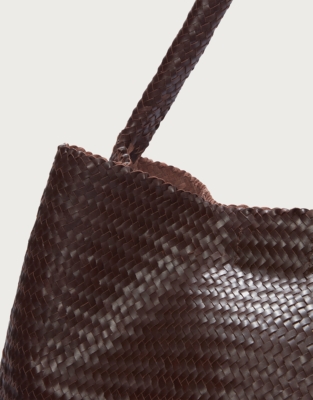 Leather Woven Oversized Shoulder Bag