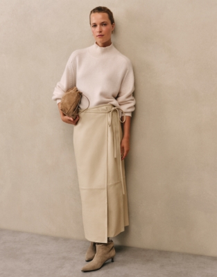 Leather Wrap Midi Skirt
