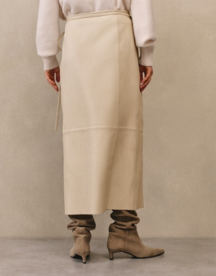 Leather Wrap Midi Skirt