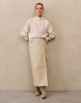 Leather Wrap Midi Skirt