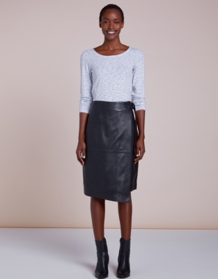 White company black leather sale skirt