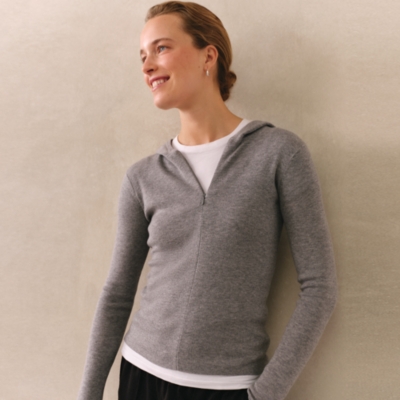 Lightweight Ribbed Zip Hoodie with Cashmere