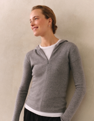 Lightweight Ribbed Zip Hoodie with Cashmere