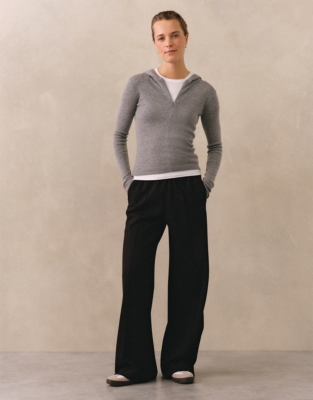 Lightweight Ribbed Zip Hoodie with Cashmere