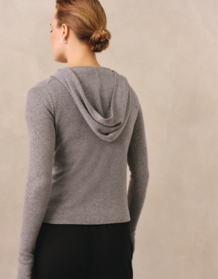 Lightweight Ribbed Zip Hoodie with Cashmere