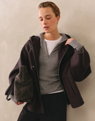 Lightweight Ribbed Zip Hoodie with Cashmere