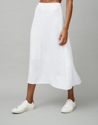 white midi linen skirt