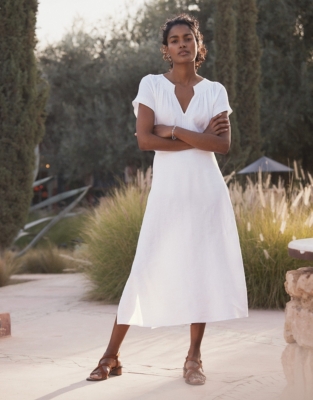 white midi linen skirt