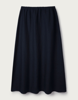 white and navy linen skirt