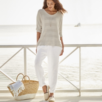 white linen beach pants