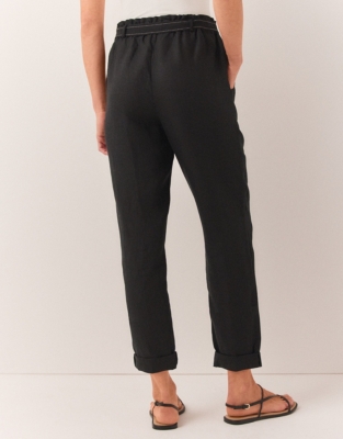 Linen Belted Tapered Pants - Black