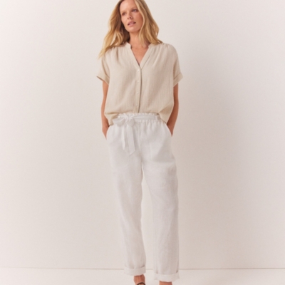 Linen Belted Tapered Trousers