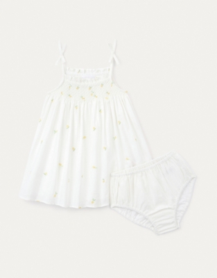 Linen Blend ‘Lemon’ Hand Smocked Embroidered Dress (0–18mths)