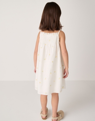 Linen Blend ‘Lemon’ Hand Smocked Embroidered Dress (18mths–6yrs)