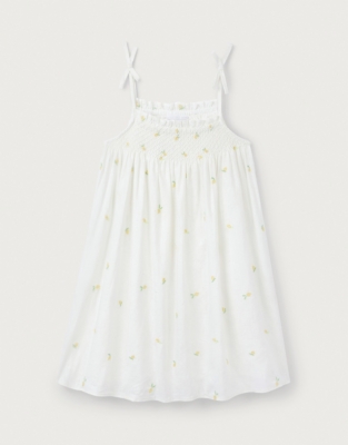 Linen Blend ‘Lemon’ Hand Smocked Embroidered Dress (18mths–6yrs)