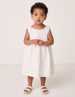 Linen Blend Tie Shoulders Dress (0–18mths)