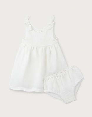 Linen Blend Tie Shoulders Dress (0–18mths)