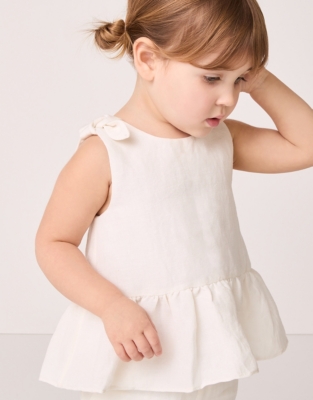 Linen Blend Tie-Shoulders Frill Top & Pants Set (0–18mths)