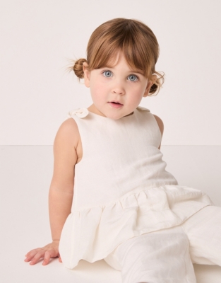 Linen Blend Tie-Shoulders Frill Top & Pants Set (0–18mths)