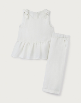 Linen Blend Tie-Shoulders Frill Top & Pants Set (0–18mths)