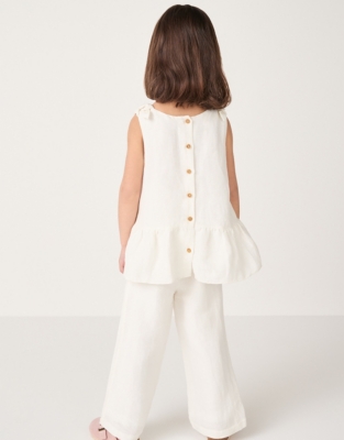 Linen Blend Tie Shoulders Frill Top & Pants Set (18mths–6yrs)