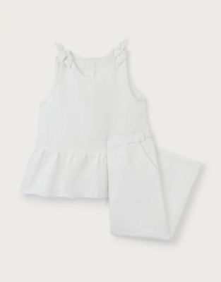 Linen Blend Tie Shoulders Frill Top & Pants Set (18mths–6yrs)