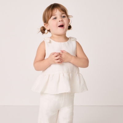 Linen Blend Tie Shoulders Frill Top & Trousers Set (0–18mths)