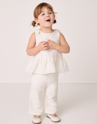 Linen Blend Tie Shoulders Frill Top & Trousers Set (0–18mths)
