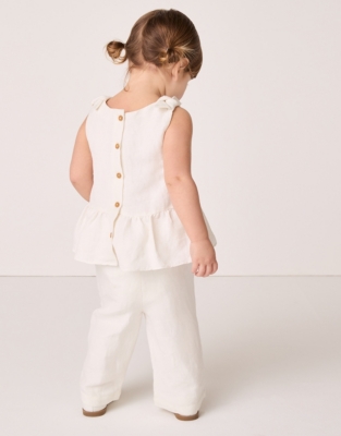 Linen Blend Tie Shoulders Frill Top & Trousers Set (0–18mths)