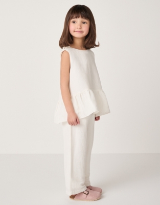 Linen Blend Tie Shoulders Frill Top & Trousers Set (18mths–6yrs)
