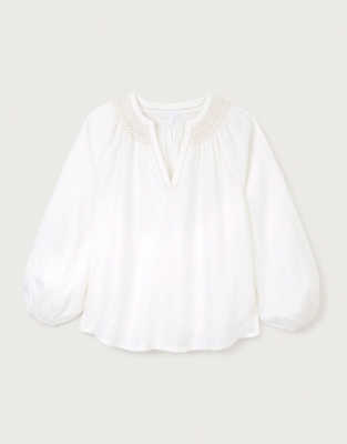 Linen Blouse With Contrast Shirring