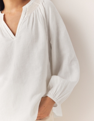 Linen Blouse With Contrast Shirring