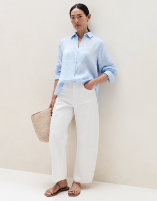 Linen Boyfriend Shirt  - Happy Blue