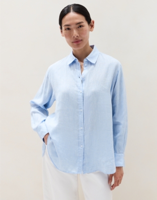 Linen Boyfriend Shirt  - Happy Blue