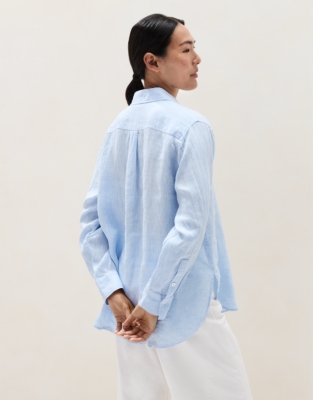 Linen Boyfriend Shirt  - Happy Blue