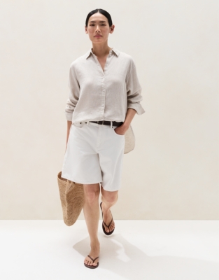 Linen Boyfriend Shirt  - Flax