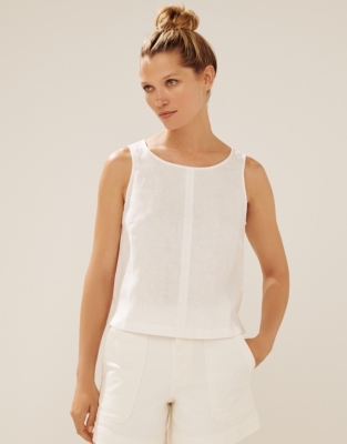 Linen Button Back Shell Top - White