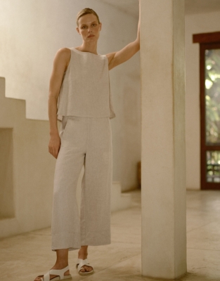 Linen Button Back Shell Top - Flax