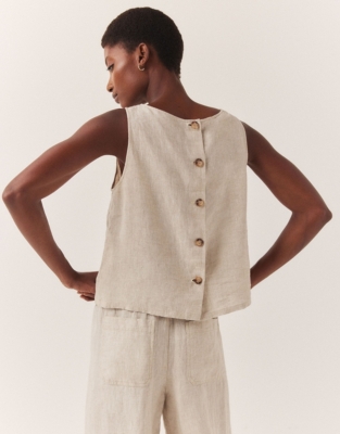 Linen Button Back Shell Top - Flax