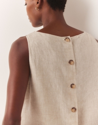 Linen Button Back Shell Top - Flax