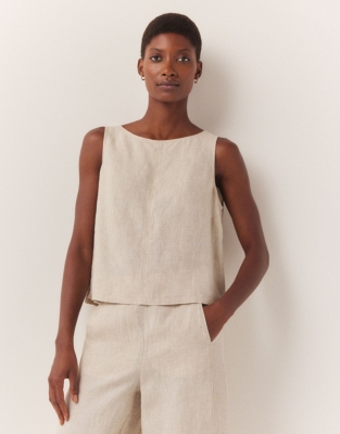 Linen Button Back Shell Top - Flax
