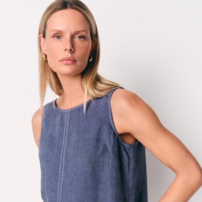 Linen Button Back Shell Top