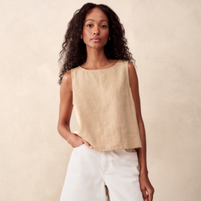 Linen Button Back Shell Top