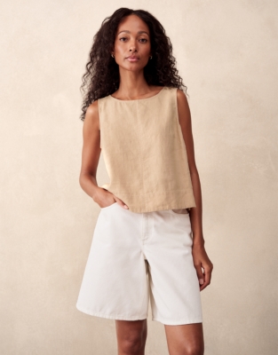 Linen Button Back Shell Top