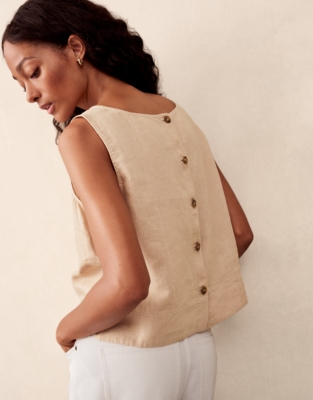 Linen Button Back Shell Top